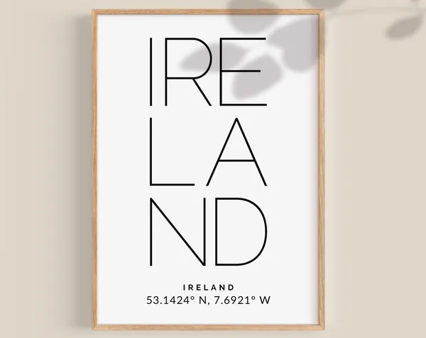 Ireland Travel Poster, Irish Coordinates Gift