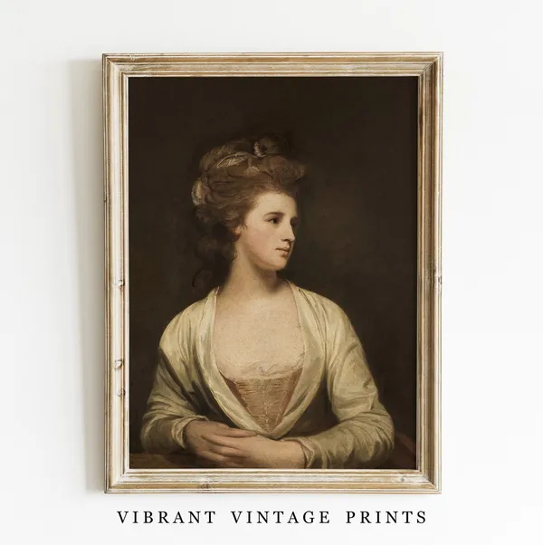 Vintage Woman Portrait Art Print, Muted Neutrals