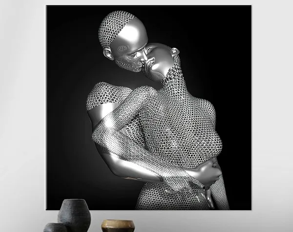 3D Effect Kissing Couple Abstract Art Print