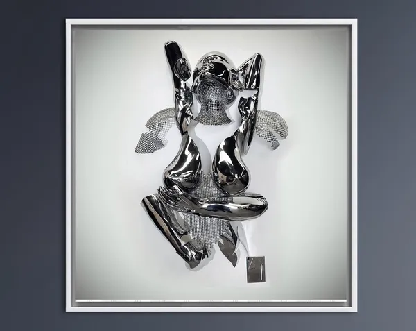 3D Silver Couple Hugging Abstract Art Print