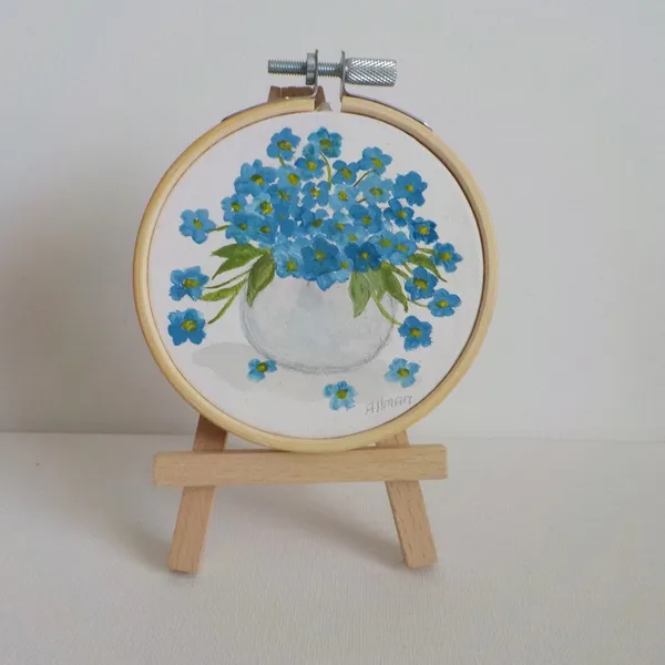 Forget Me Knot Watercolor Art Print, Miniature Easel
