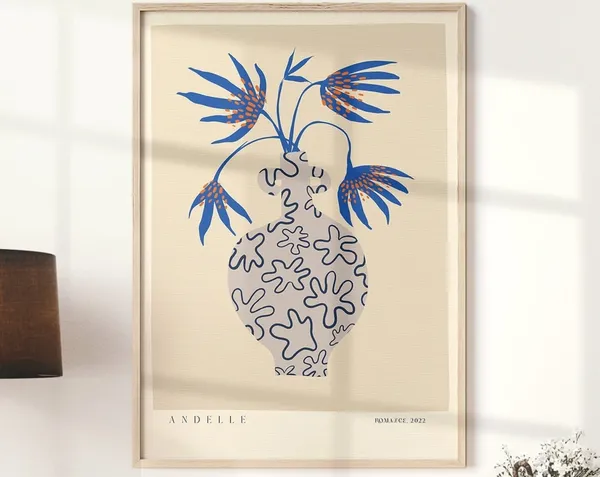 Blue Botanical Flower Print, Abstract Botanical Art