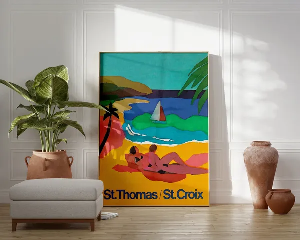 Caribbean Vintage Travel Poster, St Thomas and St Croix
