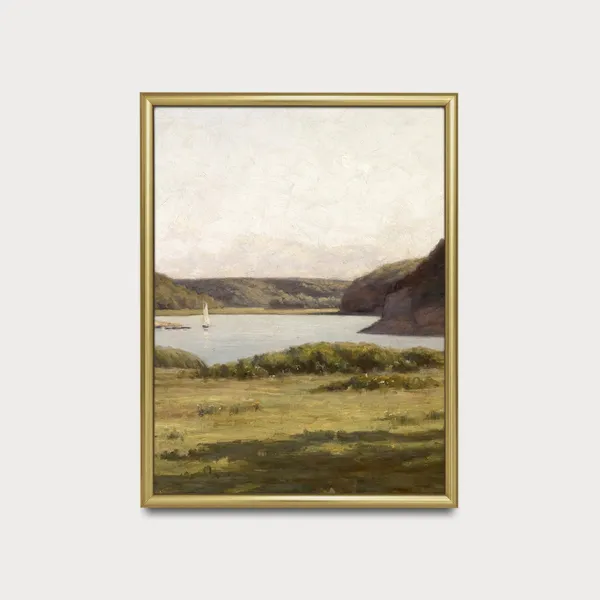 Green Landscape Painting Vintage Country Decor Art Print