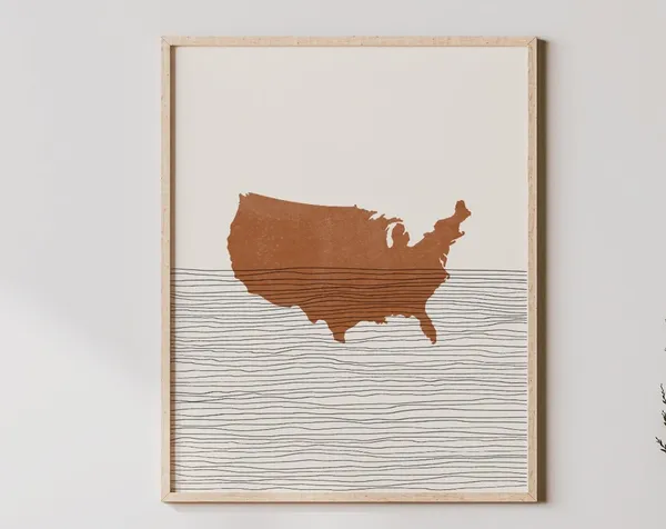 United States Boho Travel Poster, America Map Silhouette