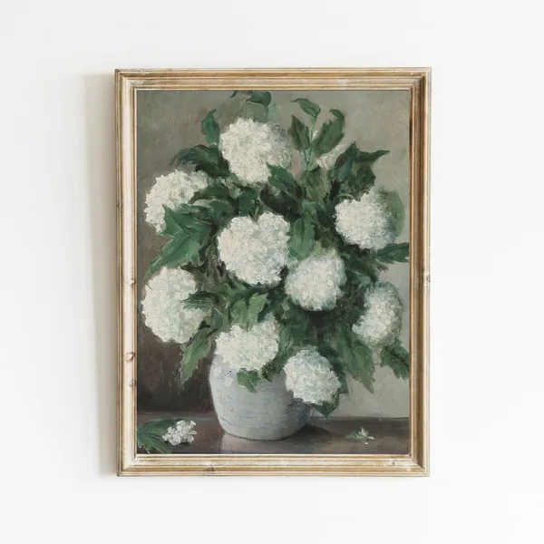 Hydrangea Painting, Vintage Botanical Art Print