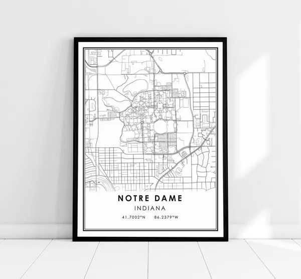 Notre Dame Indiana Map Print, City Travel Poster
