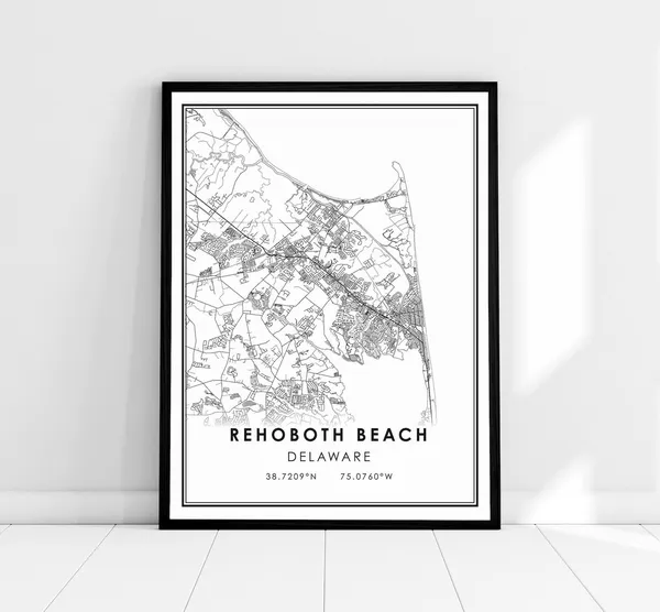 Rehoboth Beach Delaware Map Travel Poster