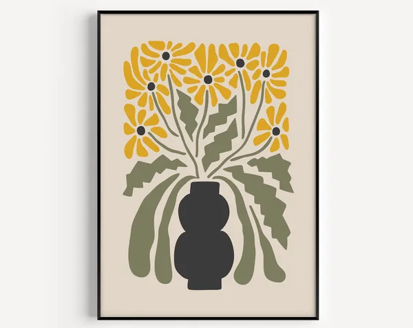 Yellow Flower Mid-Century Minimalist Art Print