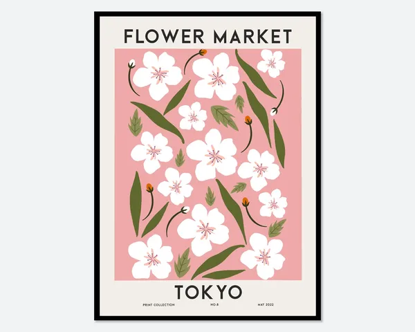 Flower Market Tokyo Botanical Art Print, Sakura