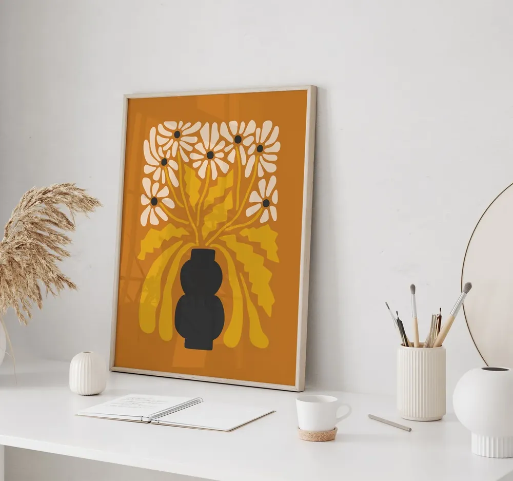 Orange Flower Print, Mid-Century Modern Wall Art - Image 2