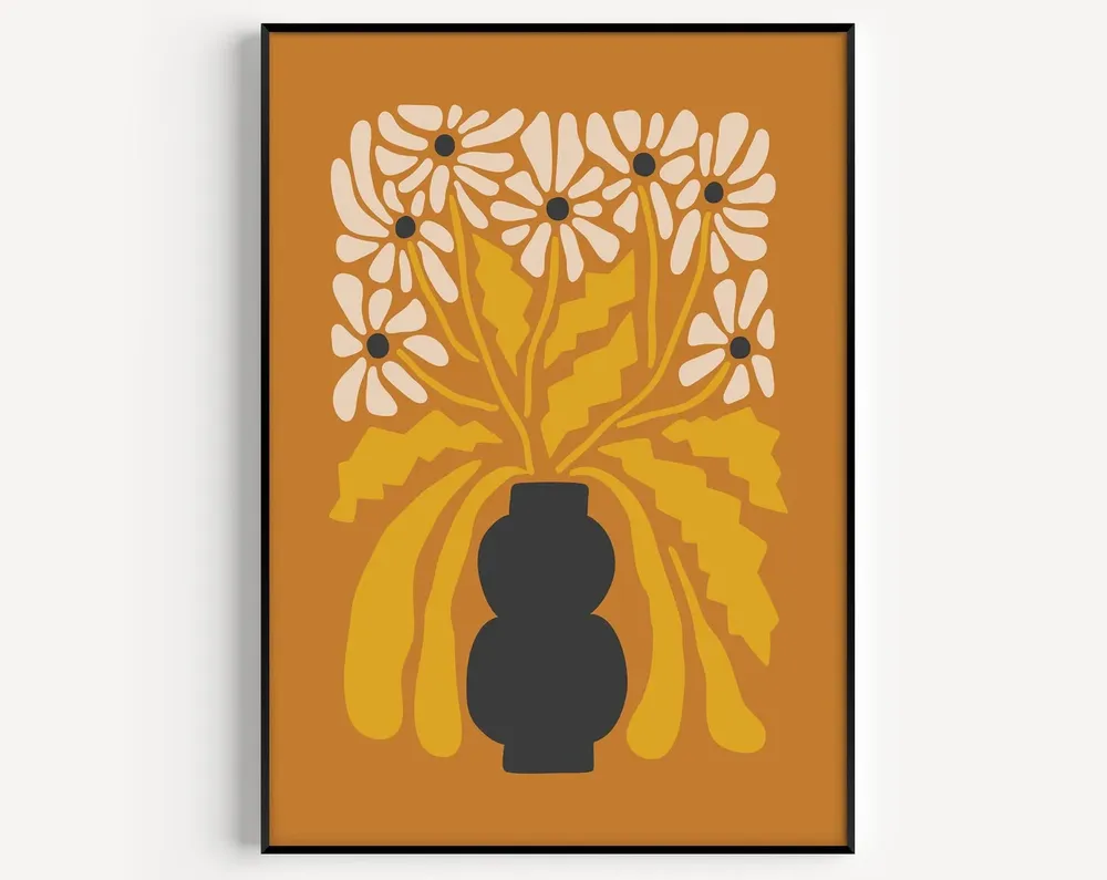Orange Flower Print, Mid-Century Modern Wall Art