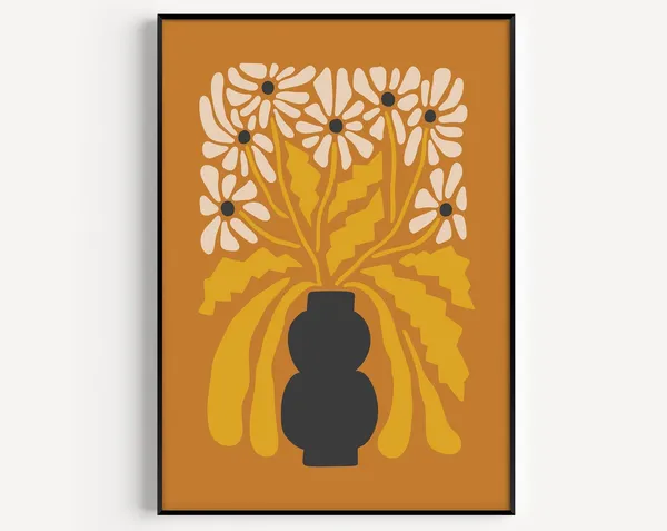 Orange Flower Print, Mid-Century Modern Wall Art