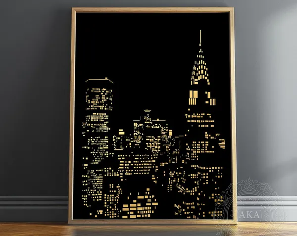 Gold New York Skyline Art Print, NYC Cityscape