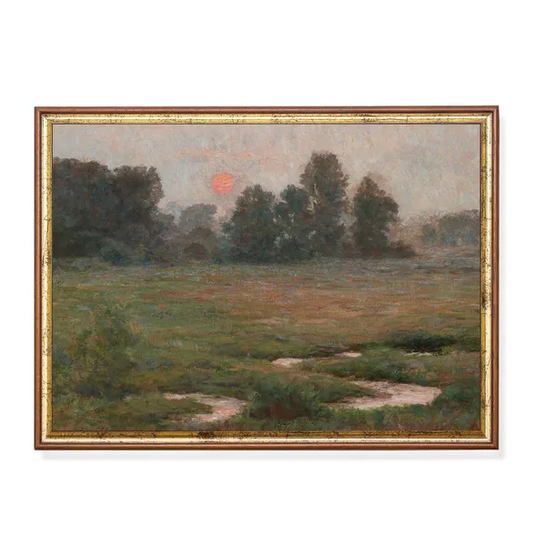 Vintage Country Landscape, Rustic Oil Painting Print