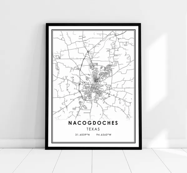 Nacogdoches Texas Map Art Print, City Map