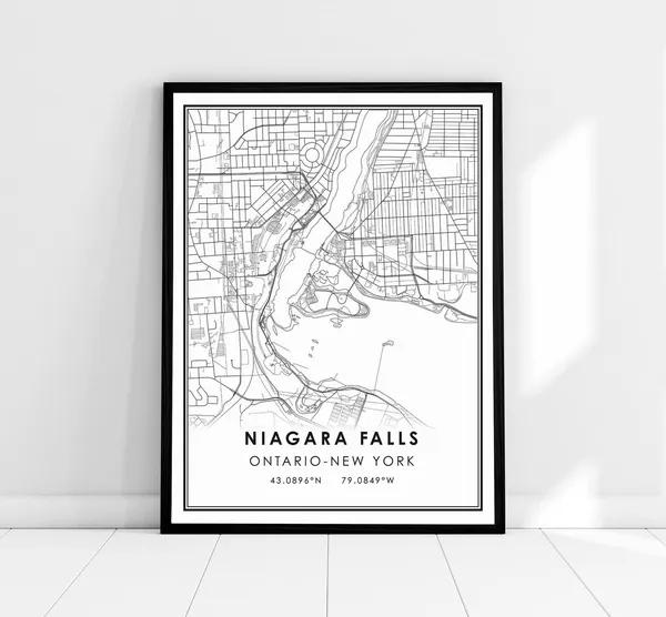 Niagara Falls Map Print, New York Travel Poster