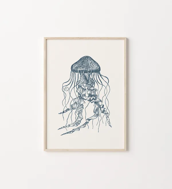 Jellyfish Print, Modern Vintage Coastal Wall Art