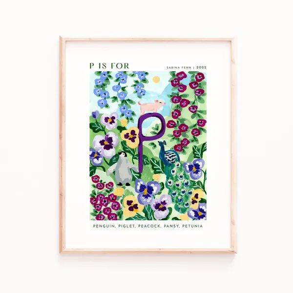 Monogram P Alphabet Art Print, Nursery Decor