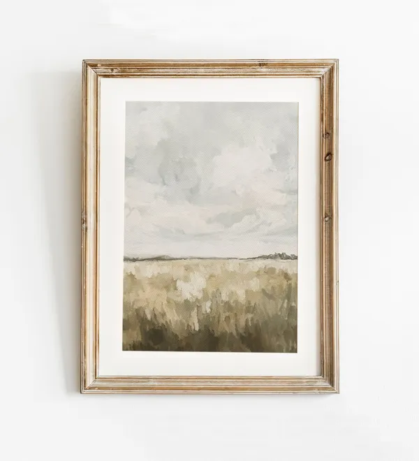 Neutral Landscape Art Print, Vintage Country Field
