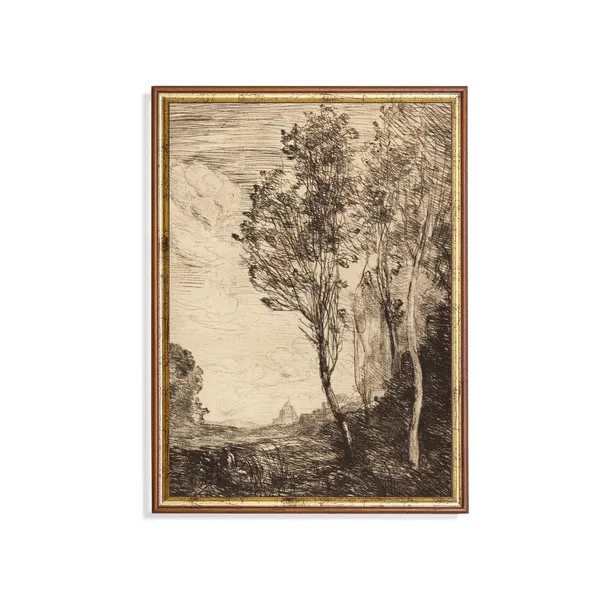 Landscape Sketch Print, Vintage Rustic Country Decor
