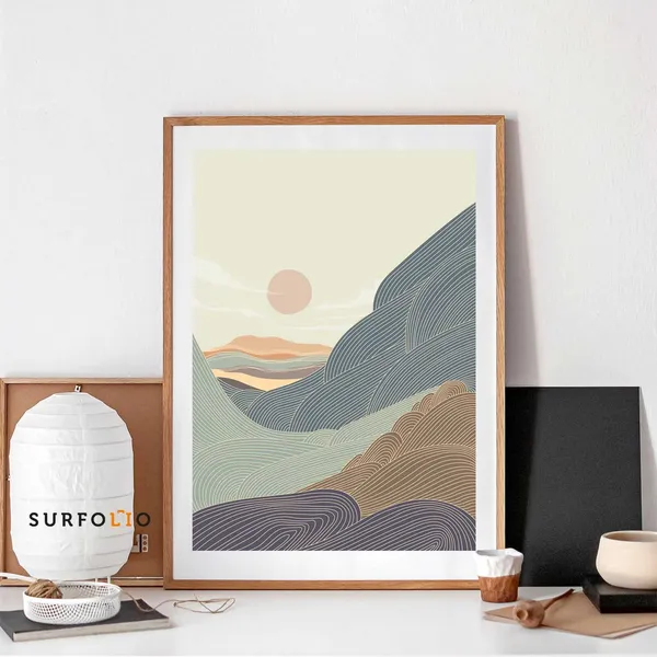 Minimalist Waves Line Art Poster