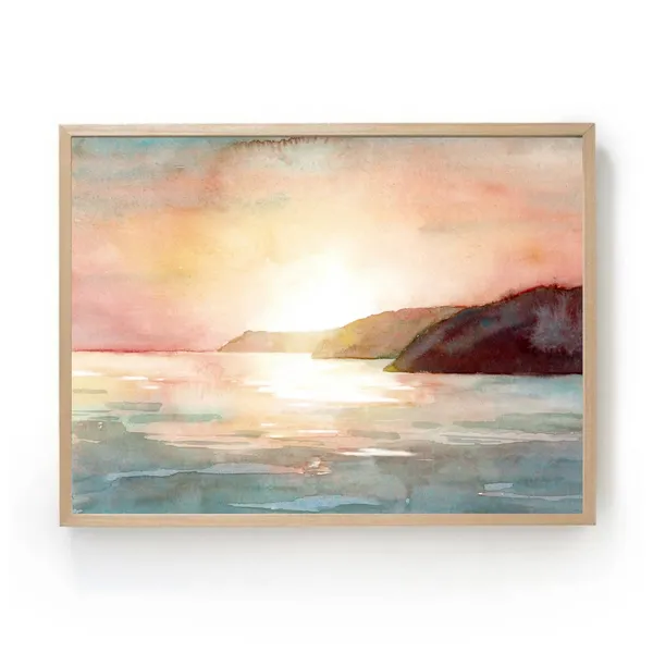 Abstract Seascape Sunset Ocean Art Print, Boho Decor