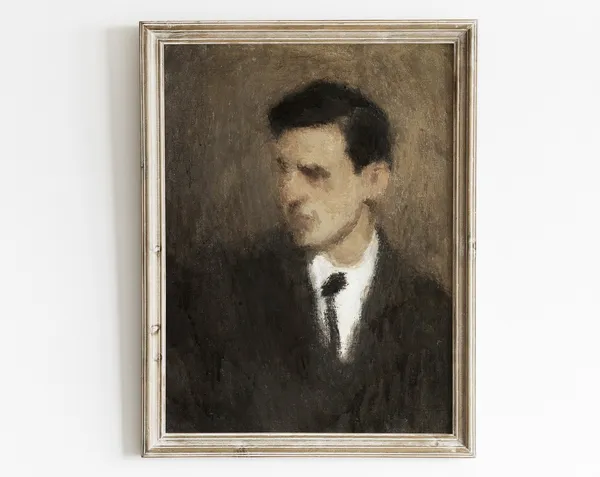 Vintage Man Portrait, Dark Moody Oil Painting Print