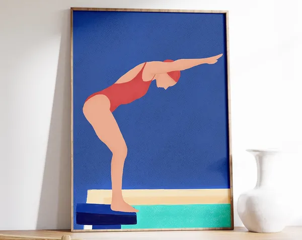 Swimming Pool Diving Art Print, Summer Poster