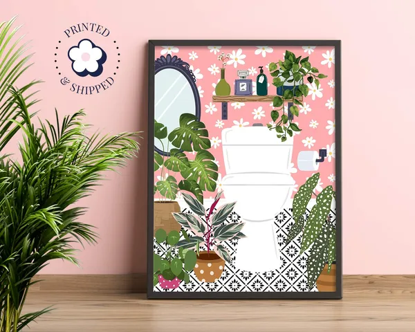Pink Bathroom Botanical Loo Cloakroom Art Print