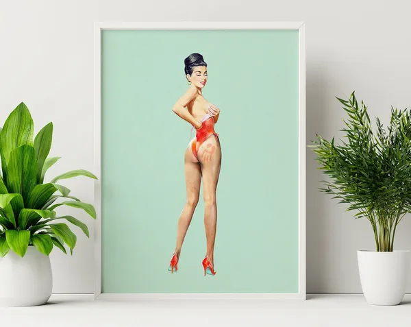 Spanked Pin Up Girl Vintage Retro Art Print