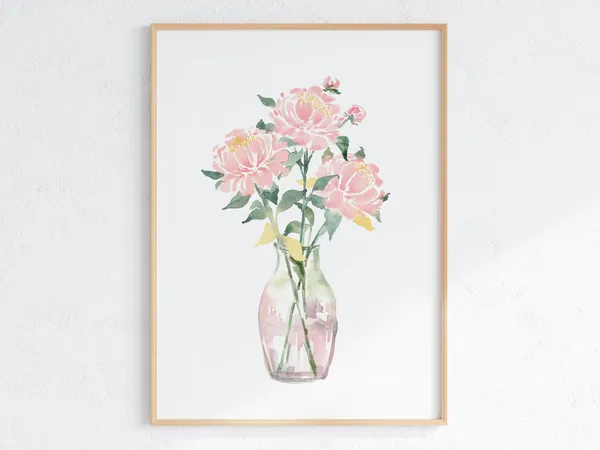 Peony Watercolor Print, Floral Bouquet Art Print