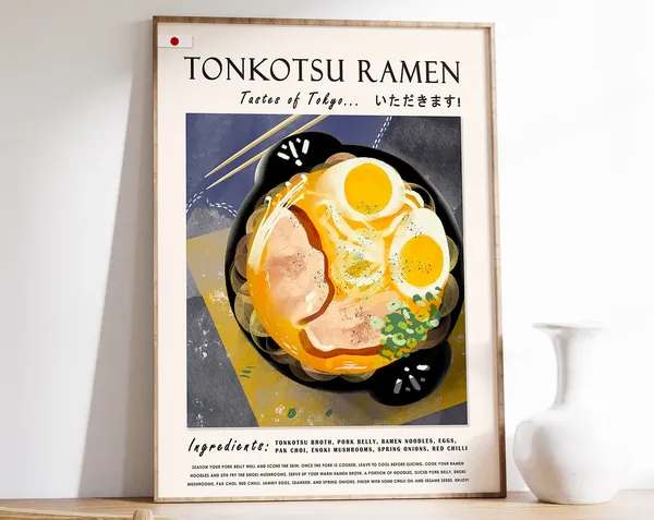 Japanese Ramen Noodles Art Print, Kitchen Decor