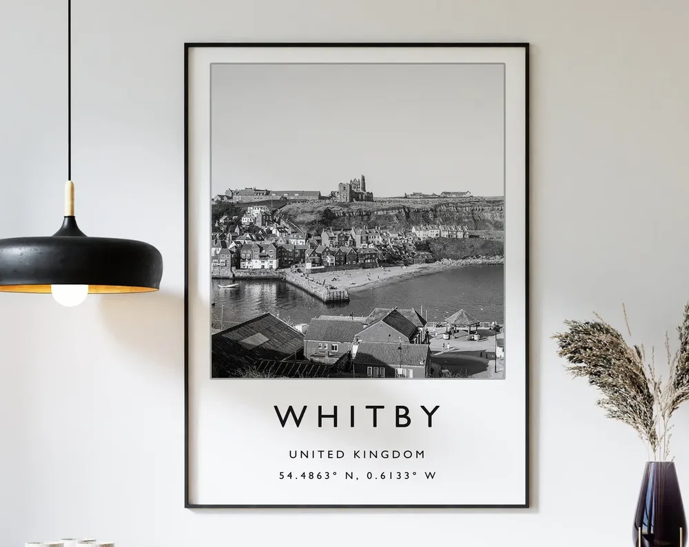 Whitby Black and White Travel Poster