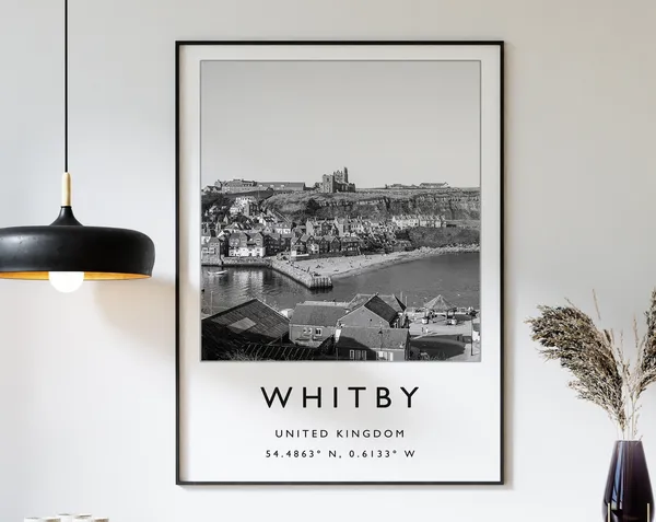 Whitby Black and White Travel Poster