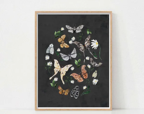 Vintage Moth Halloween Botanical Wall Art Print