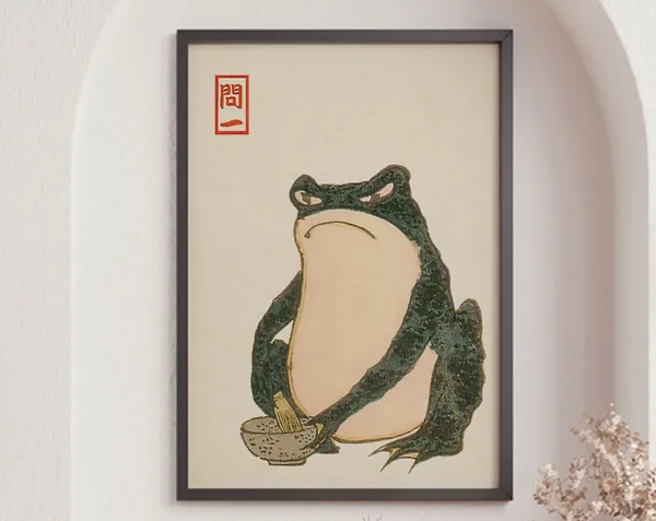 Vintage Green Frog Funny Animal Wall Art Print