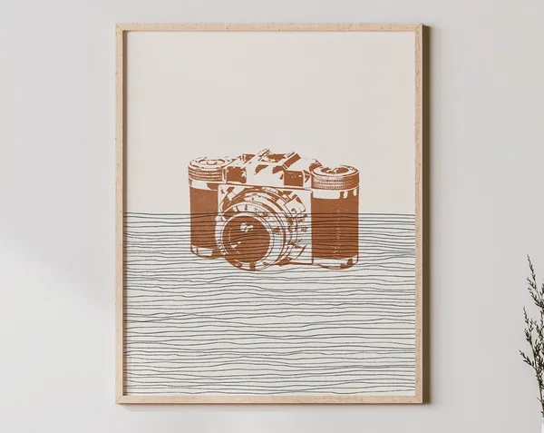 Boho Camera Art Print, Minimalist Photographer Decor