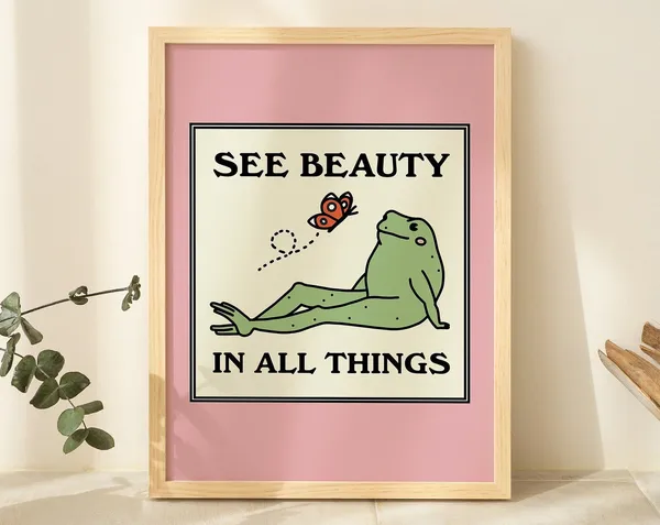 Frog And Butterfly Retro Quote Art Print