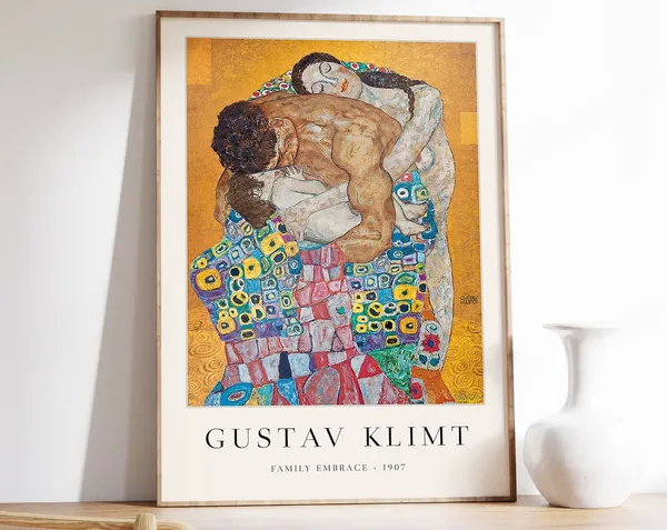 Gustav Klimt Family Embrace Art Print, Art Nouveau Decor