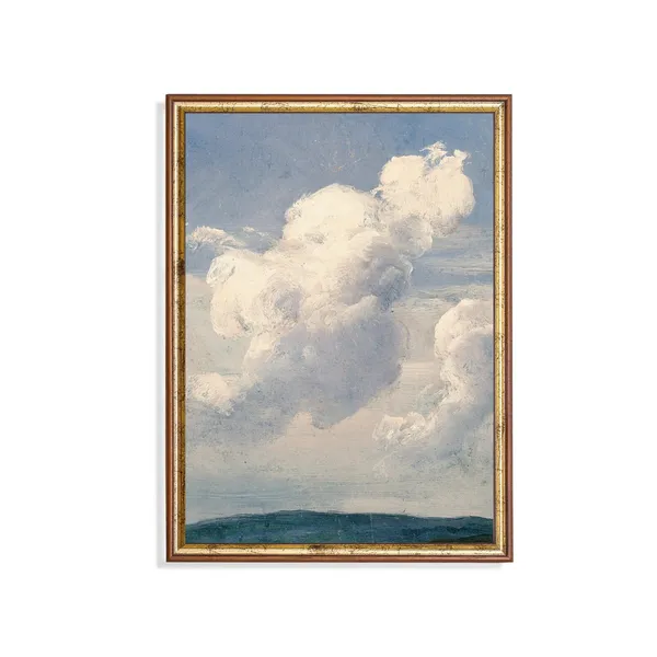 Vintage Cloud Sky Painting, Rustic Living Room Art Print