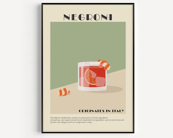 Negroni Cocktail Kitchen Wall Art, Poster Print