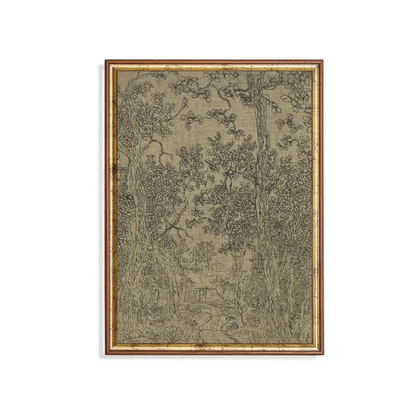 Wooded Landscape Vintage Sketch, Rustic Art Print