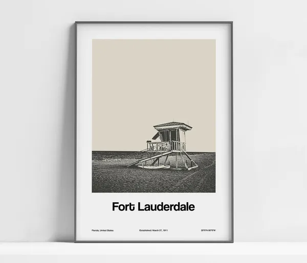 Fort Lauderdale Florida Travel Poster, Minimalist City Print