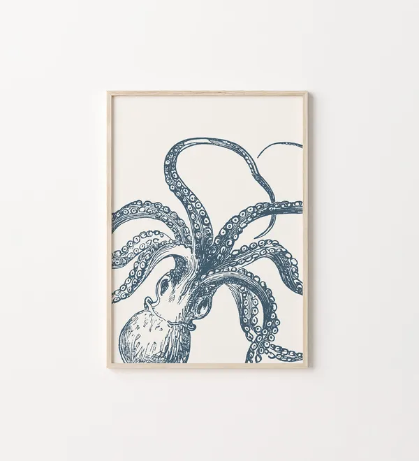 Octopus Nautical Wall Art Print, Coastal Decor
