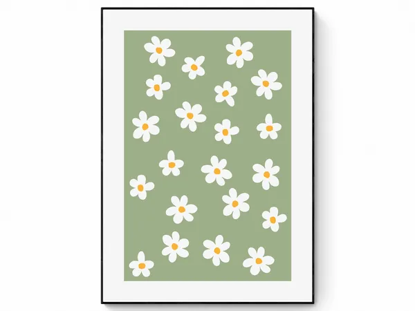 Sage Green Daisy Floral Art Print, Nursery Decor