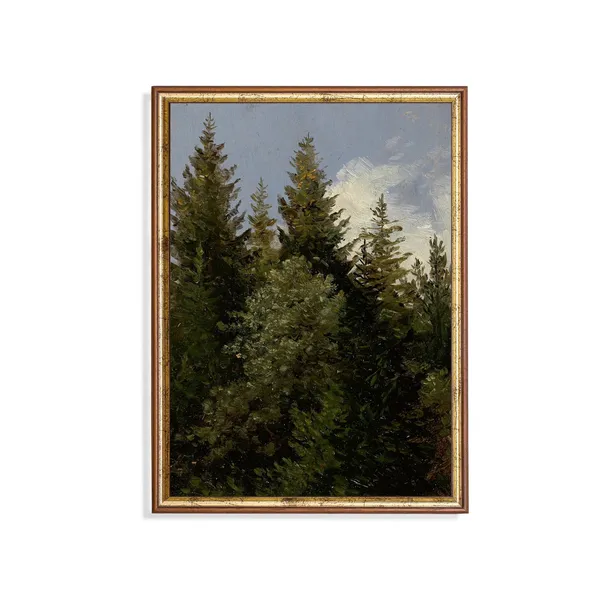 Pine Tree Antique Forest, Rustic Nature Art Print