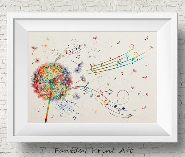 Dandelion Flower Music Notes Watercolor Art Print