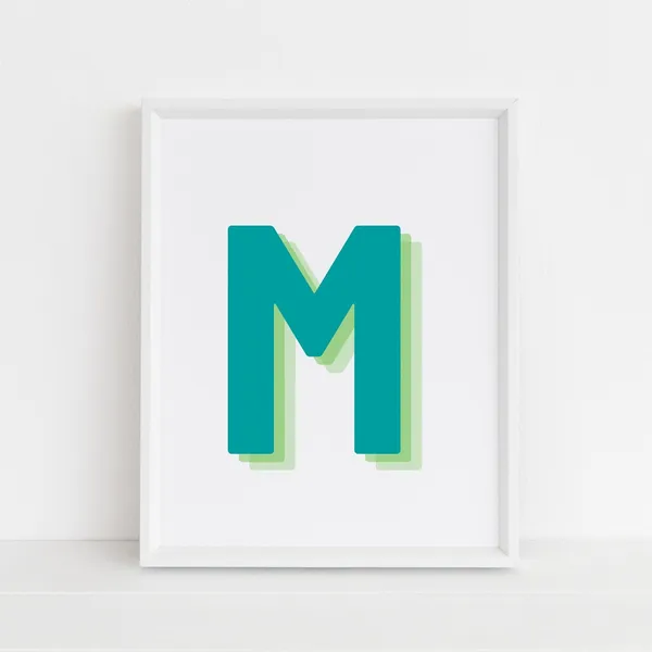 Retro 3D Letter M Monogram Art Print