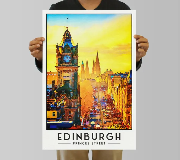 Edinburgh Princes Street Travel Poster, Scottish Wall Art